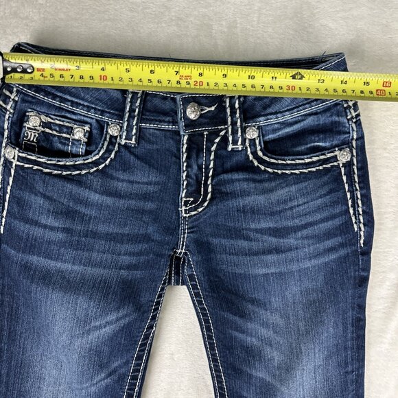 Miss Me Jeans Womens 27 Signature Cuffed Capri Embroidered Thick Stitch Bling - Picture 6 of 14